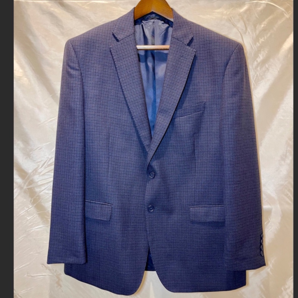 Ita Uomo Wool Houndstooth Sport Coat Blue 44R